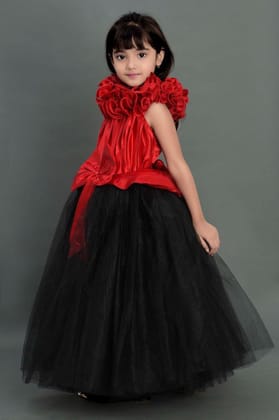 Red  and   Black  Halter Peplum Gown-11-12Y / Red