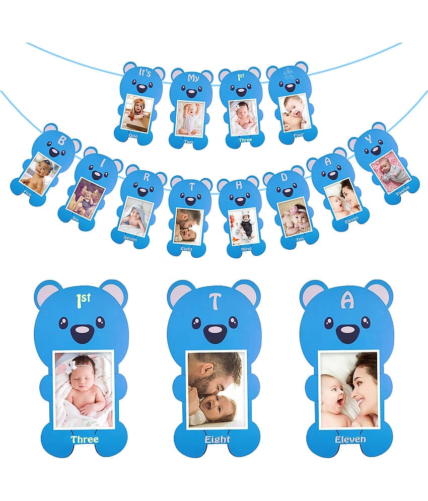 Zyozique Its My First Birthday Photo Banner Teddy 1 to 12 Month, Photo Banner for First Birthday, Photo Banner New Born to 12 Months (Pink)