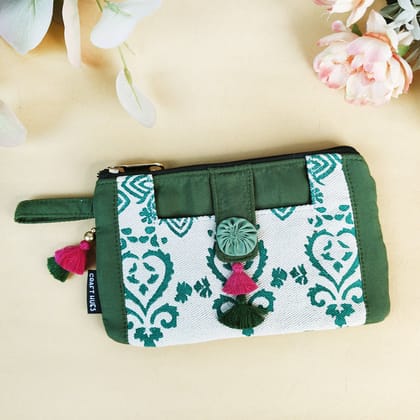 Block Printed Mini Wallet-Green