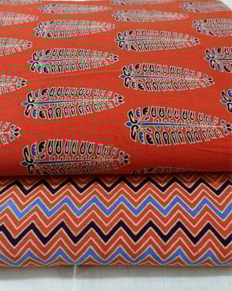 Ajrakh Blockprinted Unique Orange Suit Piece (Top+Bottom)