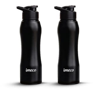 IMECO ECO-CURVE Stainless Steel Water Bottle with Sipper Cap Black 1 Litre (Pack of 2)