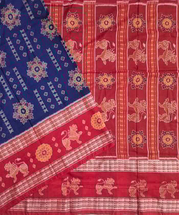 Navy red colour handwoven cotton saree