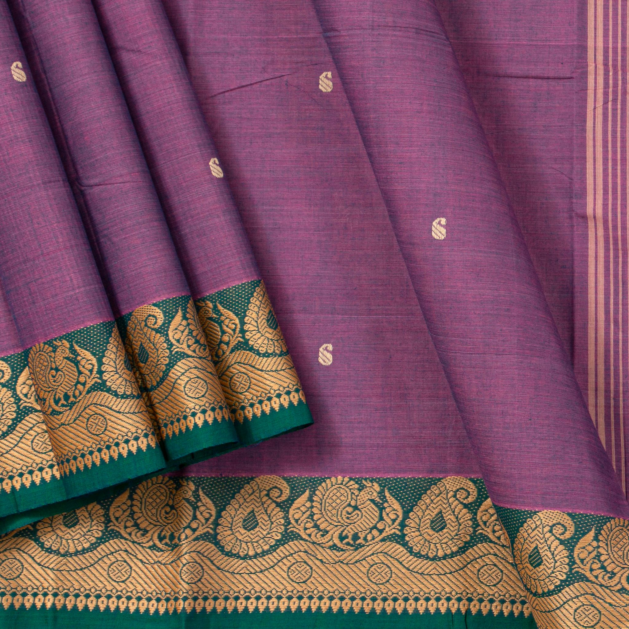 Lavender And Green Chettinad Cotton Saree PV SK CC 243