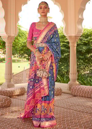 Moonlight Blue Printed Patola Silk Saree