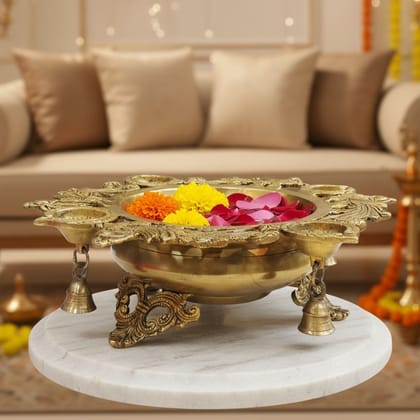 Brass Decorative Urli Bowl Showpiece | Traditional Center Table Decor, Diameter : 13 Inch (BSMAS1151 X)