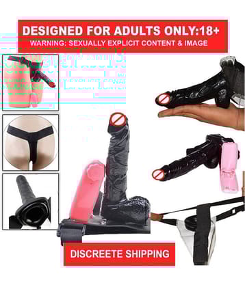 NAUGHTY TOYS PRESENT 7 INCH BIG HOLLOW BLACK STRAP ON DILDO WITH VIBRATION AND BELT  FEMALE SEX TOY BY KAMAHOUSE