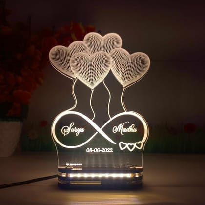 Personalized 3D Illusion LED Table Lamp | Heart Shape Customized Name Lamp for Couple Gift Anniversary, Wedding, Marriage, Valentine Day (Warm White)