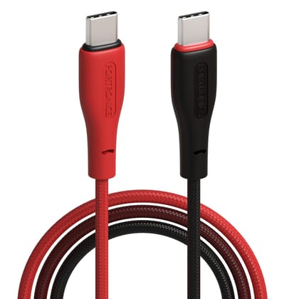 Portronics HUE X - Type C To Type C 60W 1M, Black+Red 60W Max Output, Premium Braided Cable, Type C to Type C Cable, Fast Data Transfer
