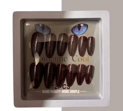 Kozykit Maroon & Silver Glitter Press-On Nails Set for Women | Glossy Artificial Fake Nail Extensions | Silver Glitter Design | Reusable Stick-On Nails with Free Nail Kit