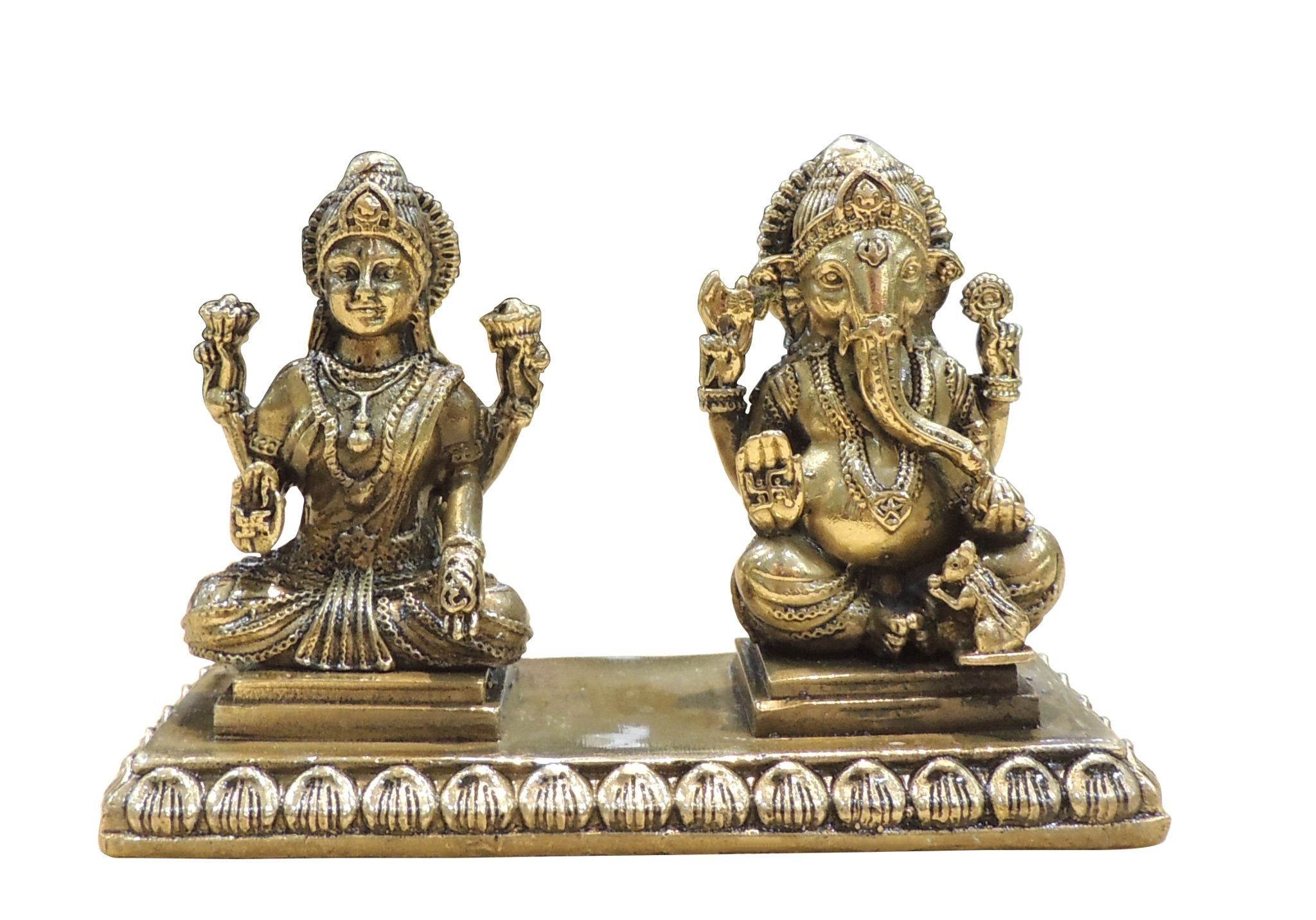 Brass Laxmi Ganesh Idol Set for Diwali | Traditional Puja Murti, Height : 3 Inch (BSMAS1854 E)