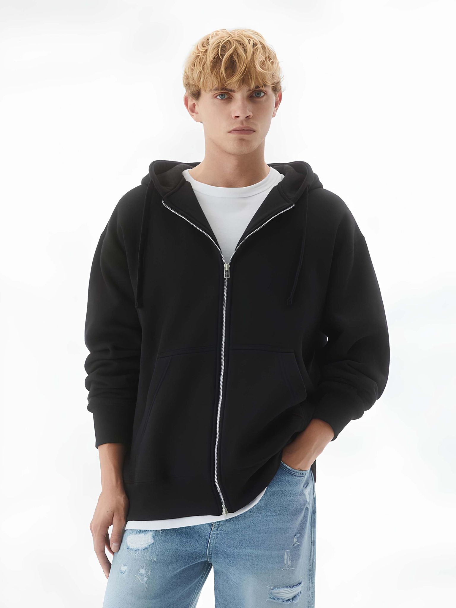 Monochrome Black Cozy Cut Hoodie Full Sleeve Sweatshirt-M / Black