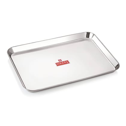 HAZEL Stainless Steel Serving Tray Rectangular Premium Dining Table Plater, Extra Large, Silver, 40.5 x 28.6 cm