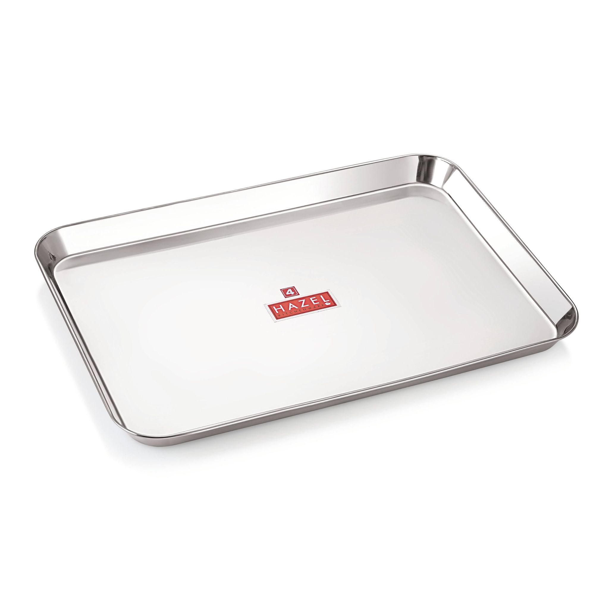 HAZEL Stainless Steel Serving Tray Rectangular Premium Dining Table Plater, Extra Large, Silver, 40.5 x 28.6 cm