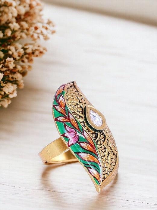 Hand Painted Leaf Shaped Finger Ring