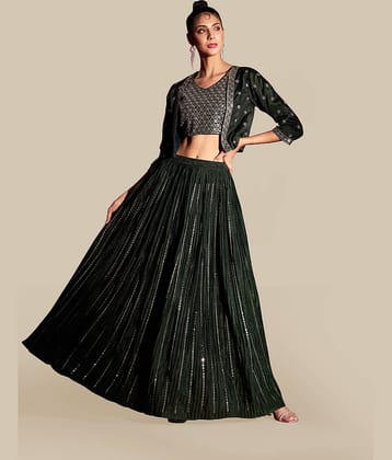 Madhuram Textiles Green Polyester Chaniya Choli Stitched Lehenga Single