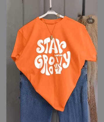 Leotude Men Cotton Blend Oversized Fit Printed T-Shirt ( Orange )