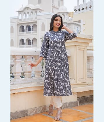 Vbuyz Rayon Printed Front Slit Women's Kurti - Grey ( Pack of 1 )