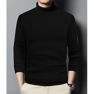 Fashlook Mens Black Solid High Neck Full Sleeve Sweatshirt