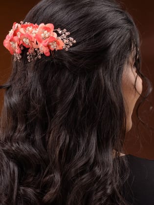 Peach Flowers Pearls & Crystal Embellished Bridal Hair Tiara Peach Flowers Pearls & Crystal Embellished Bridal Hair Tiara