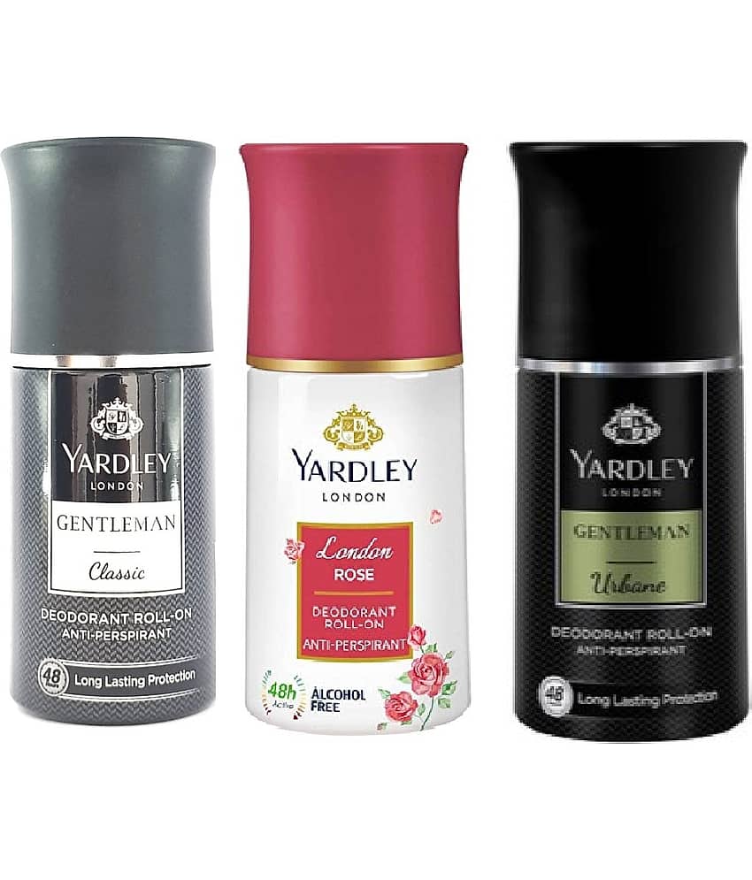 Yardley London - CLASSIC ,LONDON ROSE & URBAN Deodorant Roll-ons for Men,Women 150 ml ( Pack of 3 )