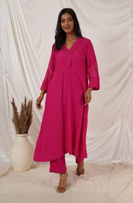 Fuchsia Pink Kurta Set Of 2-XL