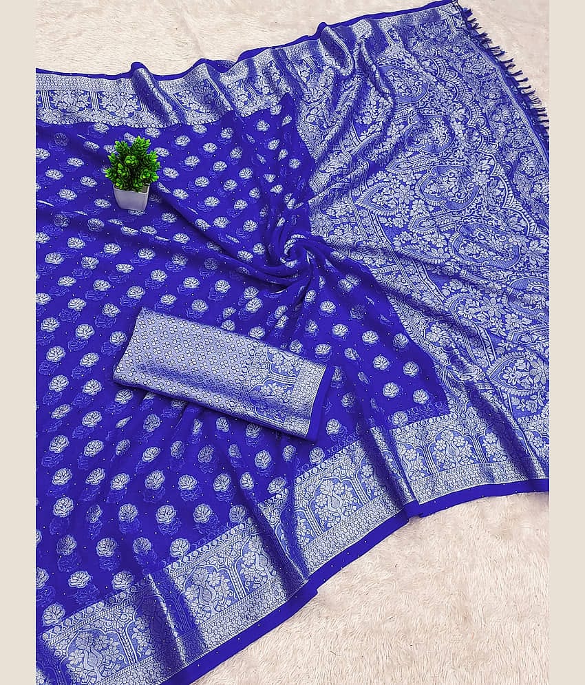 HEMA SILK MILLS Georgette Woven Regular Saree With Unstitched Blouse Piece ( Rama )