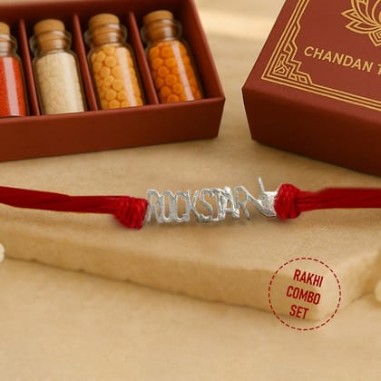 Pure 92.5 Silver Rockstar Rakhi with Chandan Tilak Set