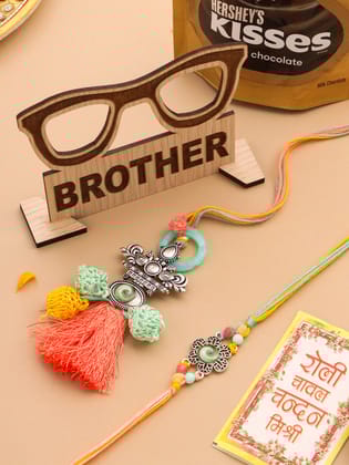 NVR Set of 2 Artificial Beads Traditional Bhaiya Bhabhi Pair Rakhi Combo-One Size / Multicolor
