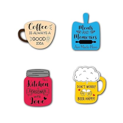 Bindian Printed MDF Wooden Kitchen Fridge Magnets, Set of 4, for Women, Girls, Housewives (Color 14) Bindian Printed MDF Wooden Kitchen Fridge Magnets, Set of 4, for Women, Girls, Housewives (Color 14)