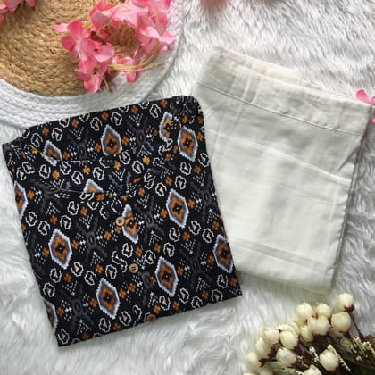 Black White Ajrakh - Cord Set - White Pant  - Pure Cotton-40 - L