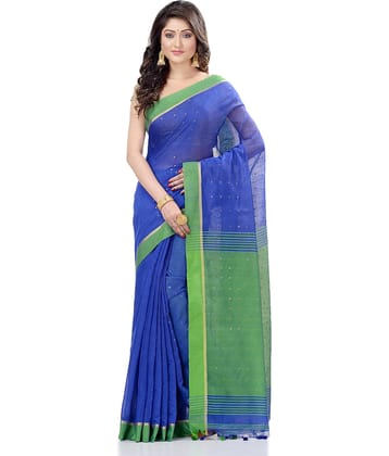 Desh Bidesh Cotton Self Design Saree With Unstitched Blouse Piece ( Green )