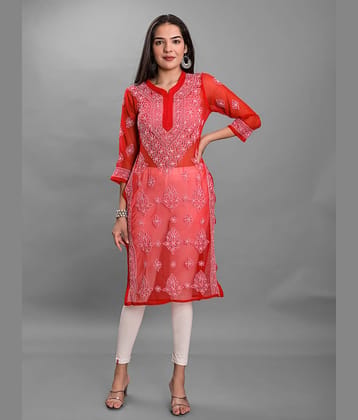Apratim - Red Georgette Women's Straight Kurti ( Pack of 1 )