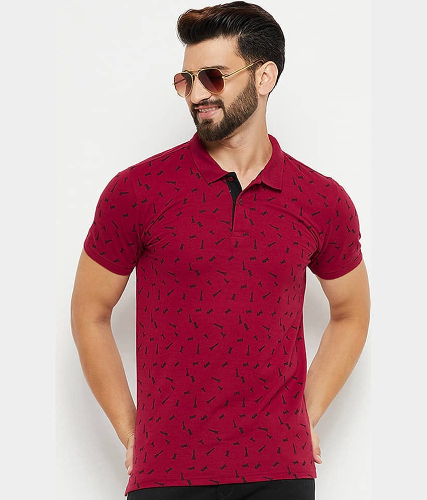 XFOX Pack of 1 Cotton Blend Regular Fit Printed Half Sleeves Men's Polo T Shirt ( Burgundy )