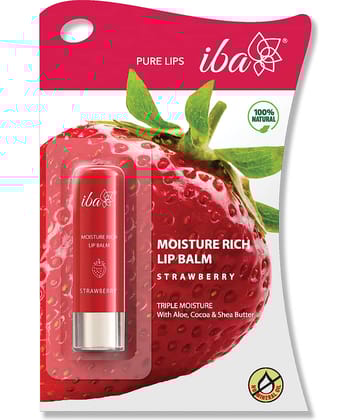Iba Moisture Rich Lip Balm Strawberry, 4.5 g For Dry Damaged and Chapped Lips, (Pack of 1)