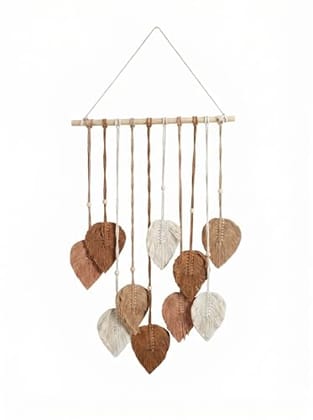 Wall Hanging, Leaf Decor, Brown and White, 41 x 84 cm