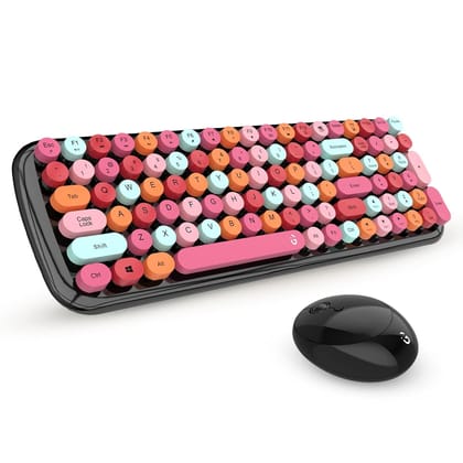 iGear KeyBee (iG-1114) Retro Typewriter Inspired 2.4GHz Wireless Keyboard with Mouse Combo- Black & Pink