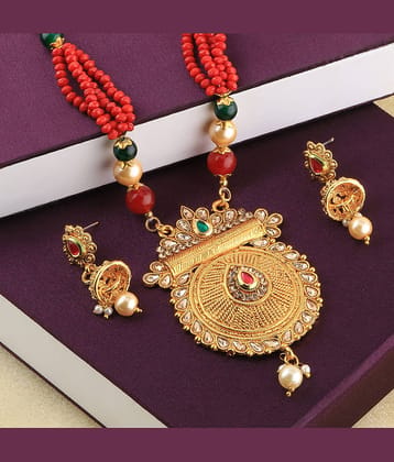 SILVER SHINE Traditional Gold Plated Pearl Mala Pendant Set For Women Girl