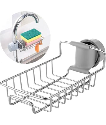 SKYVILLA  Kitchen Sink Faucet Sponge Holder Caddy Organizer Over, Stainless Steel Heavy Duty Thickening Hanging Drain Rack for scrubbers, soap, Bathroom, Detachable no Suction Cup Bathroom soap Holder