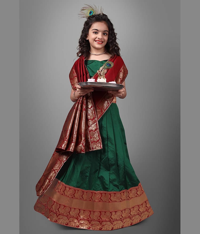 kedar fab Jacquard Lehenga Choli Set For Girls ( Pack of 1 , Green )