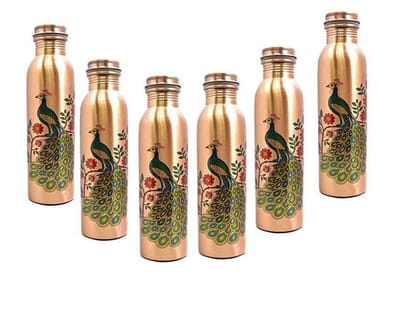 Imago  Peacock Printed Copper Bottle 1L (Pack of 6)