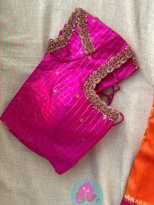 Pure Silk Pattu Pink Blouse with Maggam work-XS