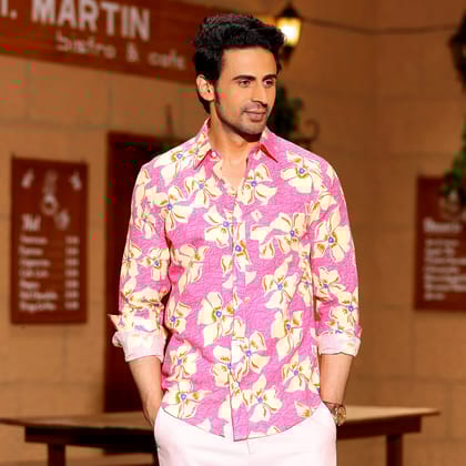 Lilac Persian Pink Casual Pure Linen Full Shirt (Size - S) by BLUE EAGLE Lilac Persian Pink Casual Pure Linen Full Shirt (Size - S) by BLUE EAGLE