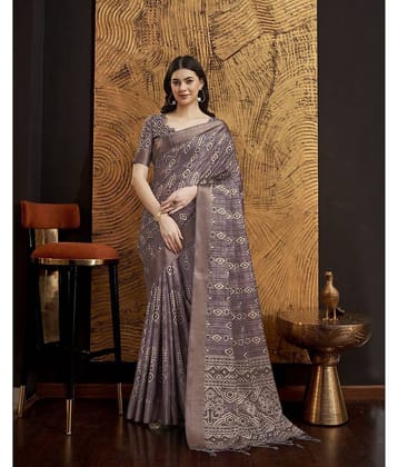 Rekha Maniyar Silk Printed Saree With Unstitched Blouse Piece ( Brown )