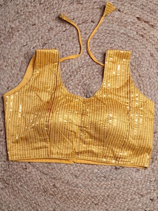 Yellow Designer Women Padded Blouse with Sequence work  (34 Inch Bust Size with 2 Inch Margin both side, customer can alter as per their need)-Free Size / Yellow