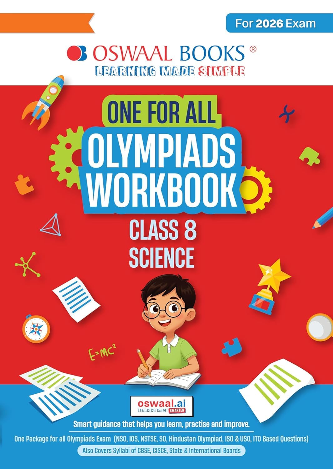 Oswaal One for All Olympiads Workbook Class 8 Science For 2025 Exam with full prepration paper released by olympiads boards 2026