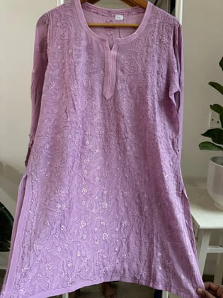 Chikankari Viscose Georgette short Top in Mauve-Mauve / Viscose Georgette / S
