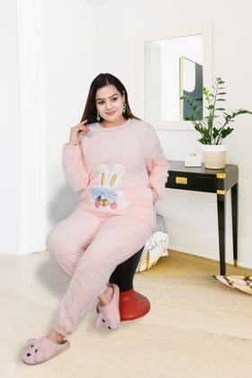 Imported Winter Nightsuite Heavy Stuff Dress for Girls(Pink)-M