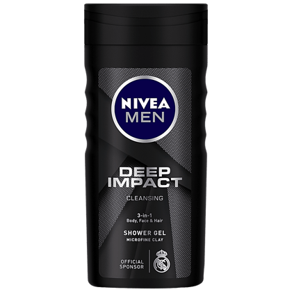 Nivea Men Body Wash, Deep Impact, 3-In-1 Shower Gel For Body, Face & Hair, With Microfine Clay, 250 Ml