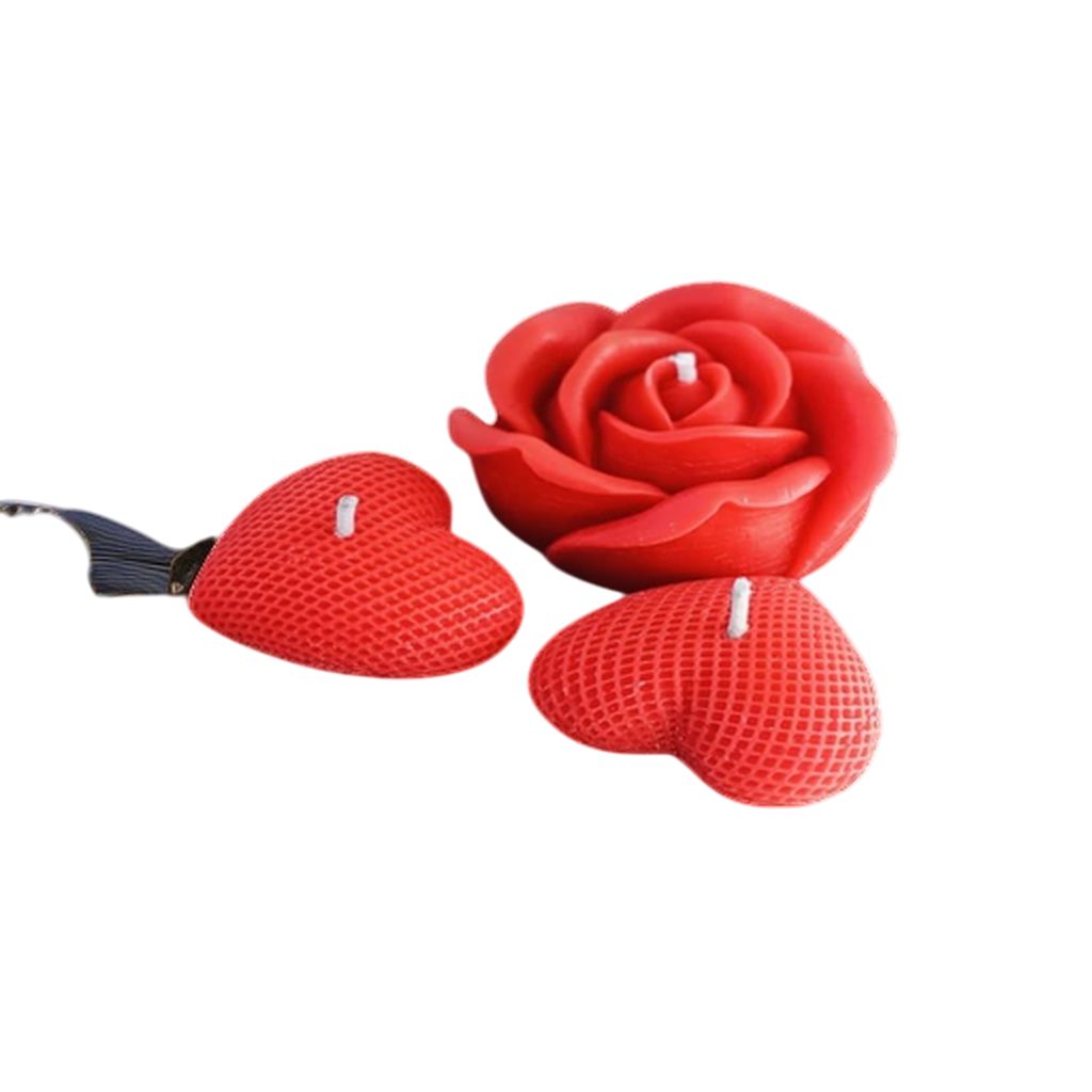Rose Heart Candle Set - Romantic Scented Decorative Candles with Exquisite Red Rose and Heart-Shaped Designs, Ideal for Romantic Evenings, Weddings, and Anniversaries, Delightful Rose-Vanilla Fragrance