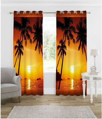 B7 CREATIONS Single Door Semi-Transparent Eyelet Polyester Curtains Brown